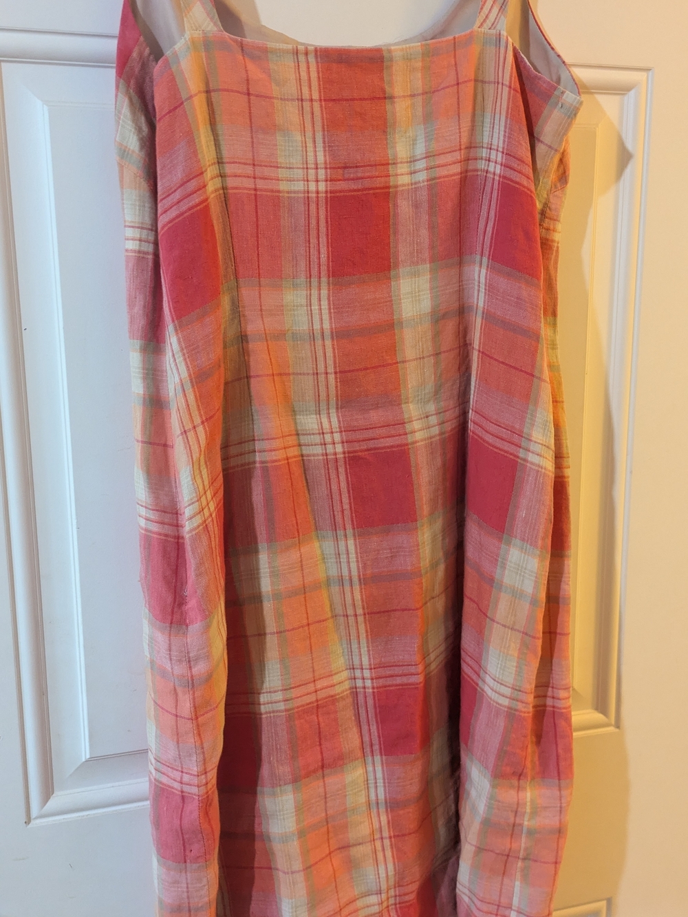 Jones New York 100% Linen Plaid Shift Dress Pink Peach Size 10 - Picture 3 of 4
